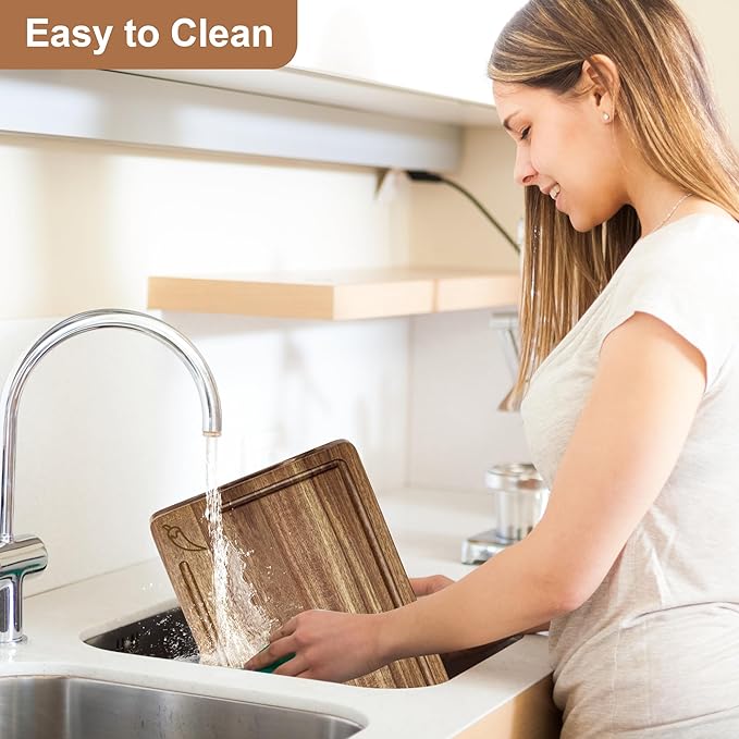 Acacia Wood Cutting Board for Kitchen,Built-In Handles with Juice Groove Chopping,Large Medium Small Board Set of 3 for Meat, Vegetables And Fruits,Kitchen Essential Gift (Gray)