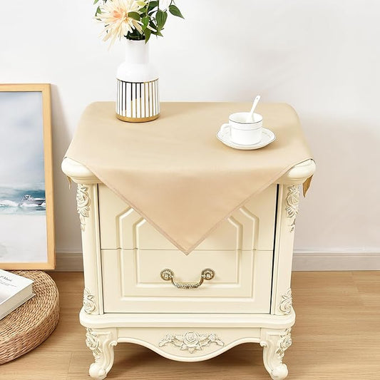 Wolkemer 2 Pack Small Square Beige Tablecloth 24x24 Inch Washable Fabric Table Cover for Nightstand End Bedside Table