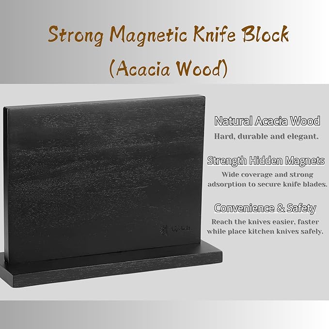 Wakoli Culinary Asia Damascus 4-Piece Knife Block Set with Magnetic Block – Professional Kitchen Knives made of 67-Layer Damascus Steel Blades & VG10 Core – Ergonomic Dark Oak Wood Handles in Gift Box