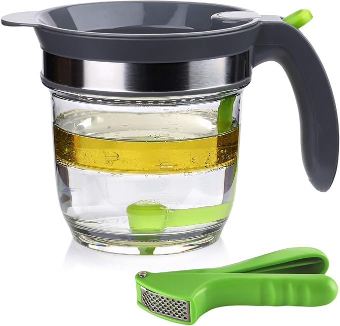 IVYHOME 4 Cups Plastic Fat Separator with Bottom Release, Gravy Grease Separator, Soup Oil Separator Measuring Cup