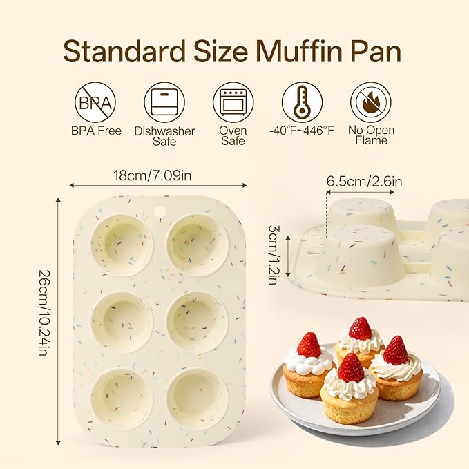 Firstfooby 4 Pack Silicone Muffin Pan for Baking, Regular Size Nonstick Cupcake Pan, 6-Cup Silicone Muffin Tin BPA Free Dishwasher Safe, Great for Muffin Cupcake Brownie Egg Tart