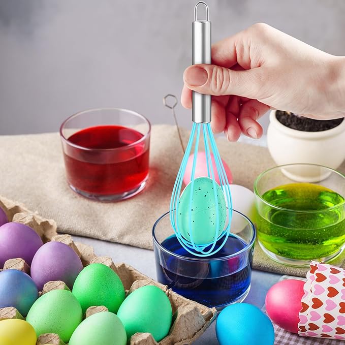24 Sets 10 Inch Easter Whisks Gifts for Kids Home Baking Sets Includes Colored Whisks, Greeting Cards, Ribbons, Plastic Bags for Happy Easter Teacher Family Friends Neighbor
