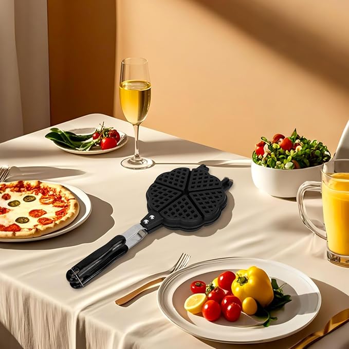 5.9in Waffle Maker Pan, Non Stick Stovetop Waffle Iron Camping Maker Pan Portable Aluminum with Long Handle for Family Breakfast Baking