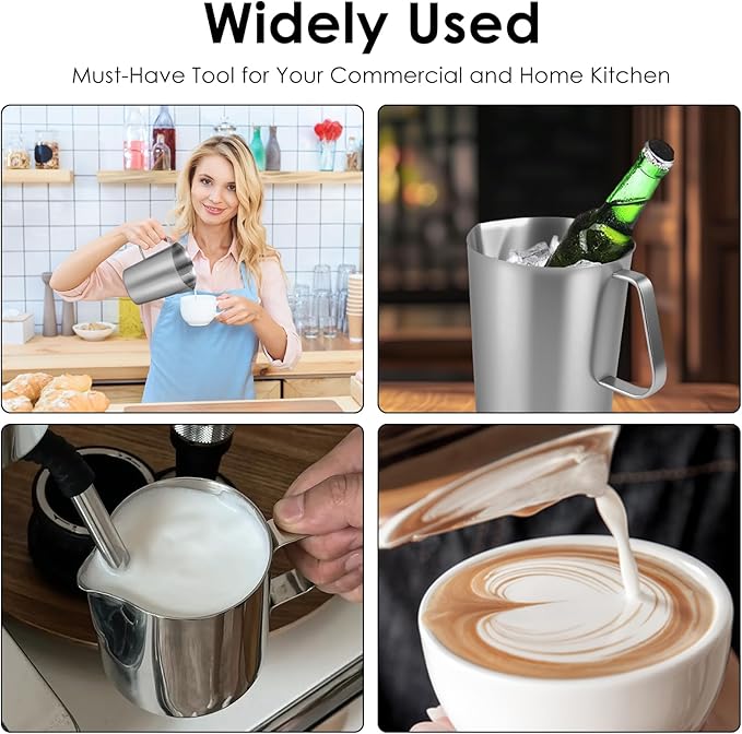 2 Pack Stainless Steel Pitcher with Lid, 2 L/ 70 oz Metal Measuring Cup with Marking with Handle, 8 Cup Large Milk Frothing Jug for Latte Art, Iced Tea, Hot/Cold Water
