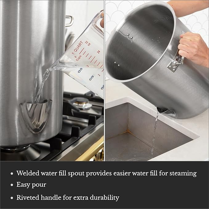 GasOne Stainless Steel Steamer – 40qt Steamer Pot for Cooking with Water Fill Spout, Rack, Divider – Steam Pot for Tamales and Crab Boil – Induction Ready