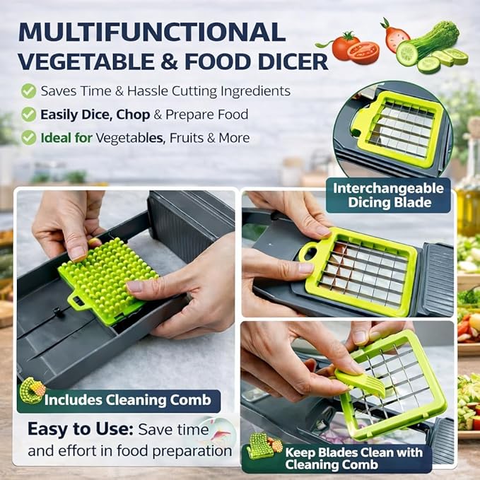 16-in-1 Vegetable Chopper Mandoline Slicer with Container, Food Processor, Food Chopper, Onion Chopper, Veggie Cutter for Salad, Potato Cutter, French Fry Cutter, Kitchen Gadgets & Accessories