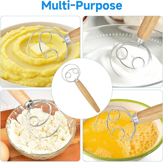 Danish Dough Whisk, Dutch Style Bread Whisk For Sourdough Cooking Kitchen with Stainless Steel Danish Sourdough Whisks Bread Mixer and Dough Scraper, top gadgets for bakers