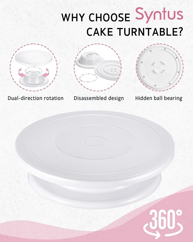 Syntus 65 PCs Cake Decorating Kit with Cake Stand Turntable, Cake Baking Supplies 30+1 Piping Bags, 24 Piping Tips, Offset & Straight Spatulas, 3 Scrapers, Leveler, 2 Couplers & 1 Tips Brush