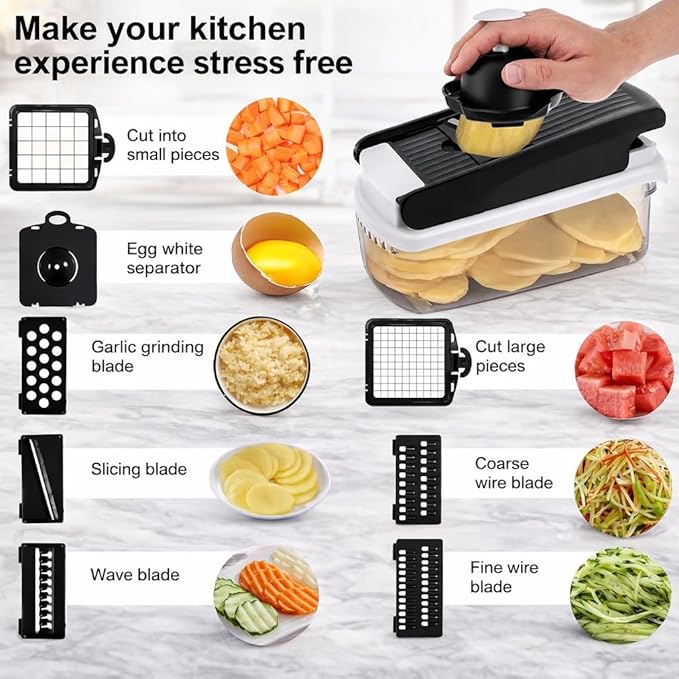 14-in-1 Vegetable Chopper with Container, Onion Chopper Dicer, ABS Multi-Function Vegetable Chopper, Multifunction Vegetable Cutter Slicer, Manual Food Chopper Kitchen Gadget,