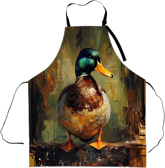 Artistic Mallard Duck Apron,Adjustable Waterproof Oxford Fabric Kitchen Apron with 2 Pockets for Men and Women, Cooking, Baking, BBQ, Coffee Shop, Housewarming Gifts, 28x33 Inches