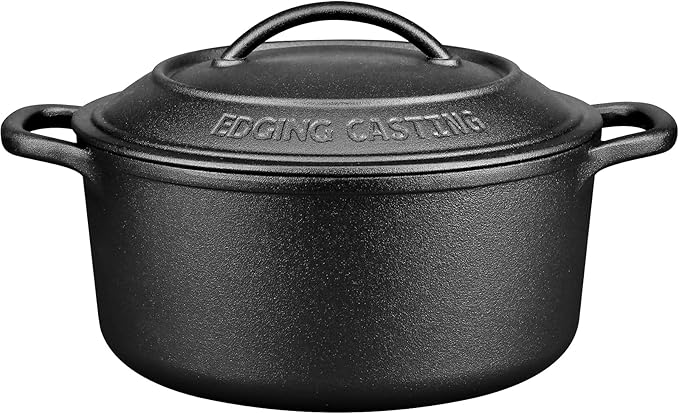 EDGING CASTING Pre-Seasoned Cast Iron Dutch Oven Pot with Lid Dual Handle, Sourdough Bread Baking Pots， Round 5 Quart, Black