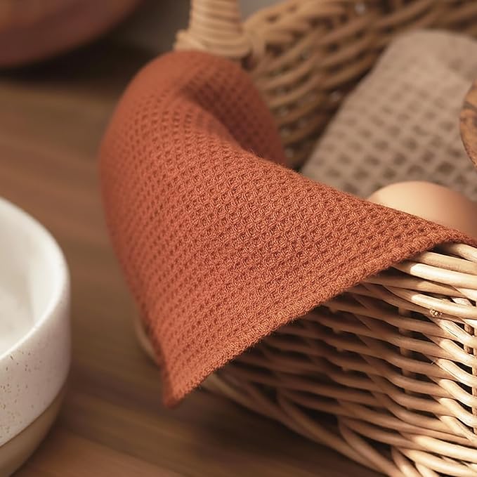 PurpleEssences Rust Dish Cloths and Dish Rags - 6 Pack Waffle Weave Solid Kitchen Dish Wash Cloths, 100% Cotton, 12 x 12 Inches, Ultra Soft Absorbent Quick Drying - Christmas Holiday Winter - Rust