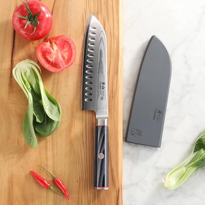 Cangshan YARI Series X-7 Damascus Steel 7-inch Santoku Knife with Sheath