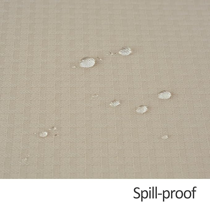 maxmill Round Weaved Texture Design Tablecloth Spill-Proof Wrinkle Free Soft Washable Table Cloth for Circular Table Cover, for Dining Room Buffet Banquet Parties Holiday Dinner, 90 Inch Natural