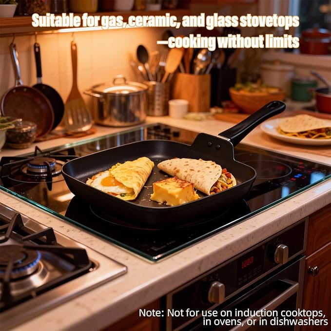 Griddle Pan for Stove Top, Comales Para Tortillas, 10 Inch Nonstick Grill Pan for Cooking Eggs, Omelettes, and More, Induction Compatible, PFOA Free