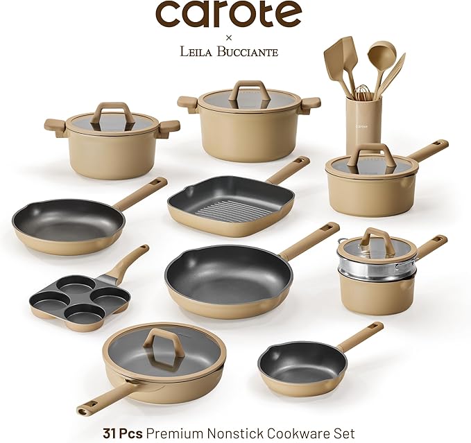 CAROTE 31PCS Pots and Pans Set, Nonstick Cookware Set Kitchen Non Stick Induction Titanium Cookware Non-toxic Granite Cooking set