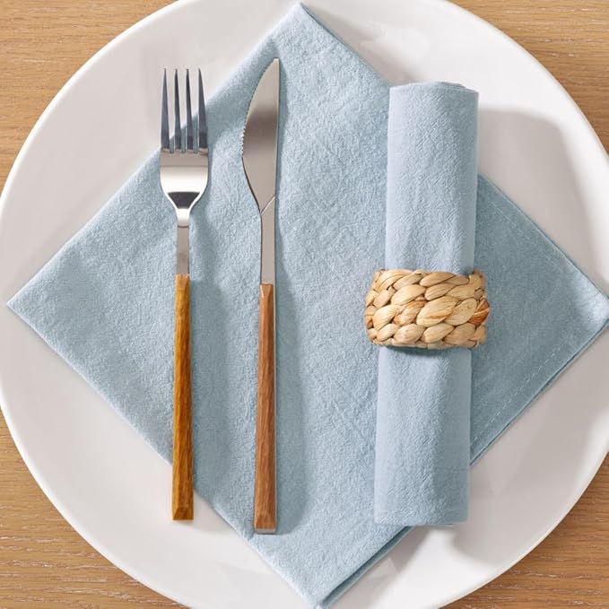 MLMC 8 Pack Silver Blue Cloth Napkins Rustic Washable Cotton Linen Napkins Set of 8 17"x17" Reusable Dinner Napkins Cloth for Spring Easter Wedding Birthday Party Everyday Use Decor