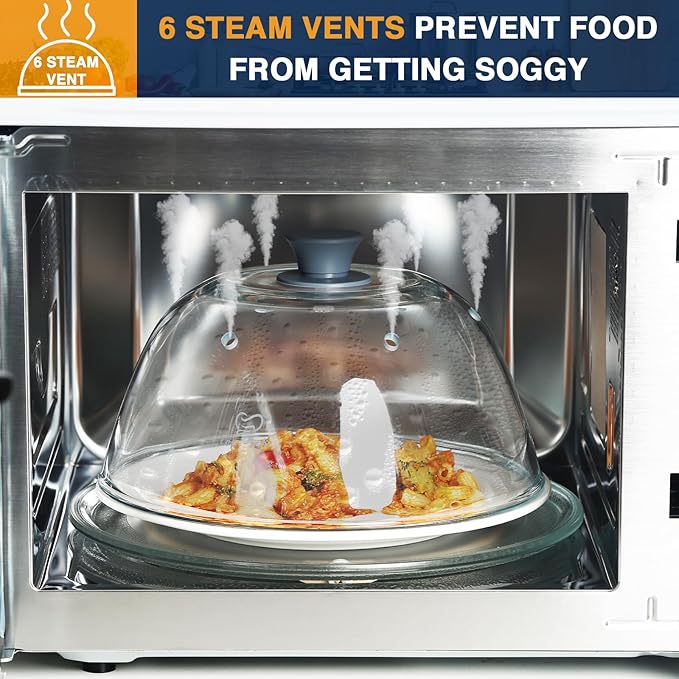 Tall Glass Microwave Splatter Cover, 0.9-2.2 cu.ft Microwave Covers for Food, Splatter Guard for Plate, BPA Free & Dishwasher Safe Lid with Silicone Handle(Not for 0.5/0.7 cu.ft)
