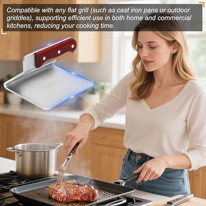 Smash Burger Press, 5.5 Inch -Heavy Duty Stainless Steel Burger Press Meat Steak with Wood Handle,Burger Tool for Smash Burgers, Bacon,Patty, BBQs and Tailgates
