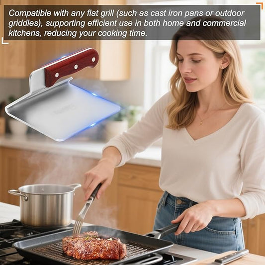 Smash Burger Press, 5.5 Inch -Heavy Duty Stainless Steel Burger Press Meat Steak with Wood Handle,Burger Tool for Smash Burgers, Bacon,Patty, BBQs and Tailgates