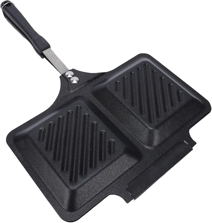Sandwich Maker, Non Stick Grilled Panini Maker Pan Double Sided Stovetop Toasted Sandwich Makers Press for Home Kitchen Breakfast Camping (Black)