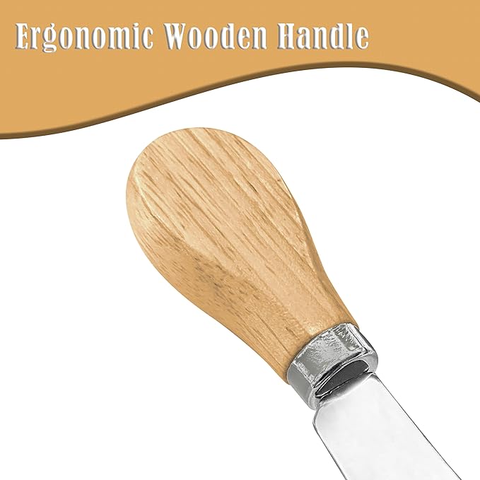 10 Piece Small Cheese Spreader Set, Stainless Steel Butter Spreader, Mini Butter Knife Spreader with Wooden Handle for Grill Plates, Sandwiches,Cocktail Spreaders, 4.7 inch