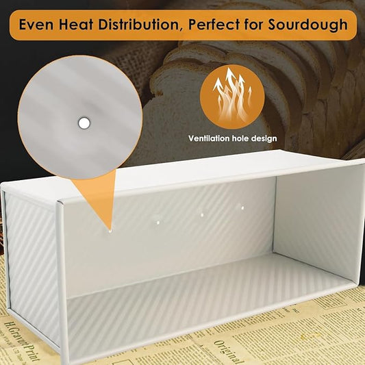 Spmarkt 2-Pack Beige Pullman Loaf Pan with Lid, Long Nonstick Bread Pan for Toast & Sandwich Bread, Cream White Nonstick Loaf Pan, 3 Vented Holes & Ridged Design, Great for Baking Lovers and Home Use