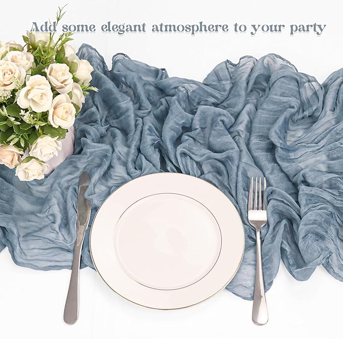 10 Pack Dusty Blue Cheesecloth Table Runner 6FT Boho Gauze Fabric Table Runner Vintage Rustic Sheer Runners for Wedding Party Bridal Baby Shower Long Table Decorations