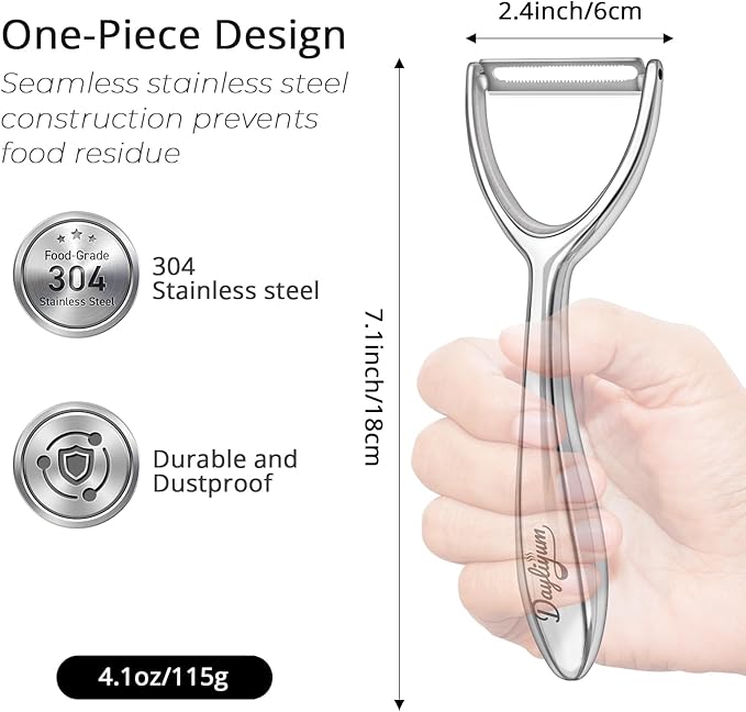 Vegetable Peeler with Ergonomic Handle, Premium 18/8 Stainless Steel Potato Peeler, Ultra Sharp Serrated Blade Peeler for Veggie, Carrot, Apple, and Cucumber, Rust-Resistant, Dishwasher Safe