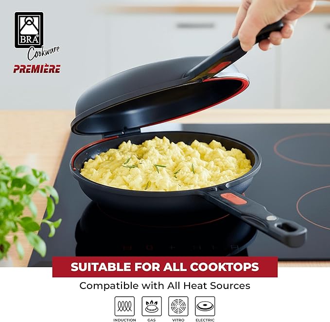 BRA COOKWARE Premiere Dual Skillet | 10.2 inches Double Frying Pan for Frittatas & Spanish Omelets | PFOA Free Triple Nonstick Coating | Full Induction Reversible Pan | Cast Aluminum Flip Skillet