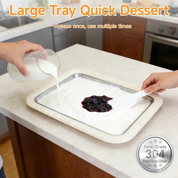 2026 Rolled Ice Cream Maker - 3-Minute Portable Ice Cream Machine with Stainless Steel Freeze Tray & 2 Scrapers, No Electricity Needed, Perfect for Family and Party Desserts (White)