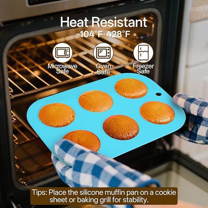 Firstfooby 2 Pack Silicone Muffin Pan for Baking, Regular Size Nonstick Cupcake Pan, 6-Cup Silicone Muffin Tin BPA Free Dishwasher Safe, Great for Muffin Cupcake Brownie Egg Tart