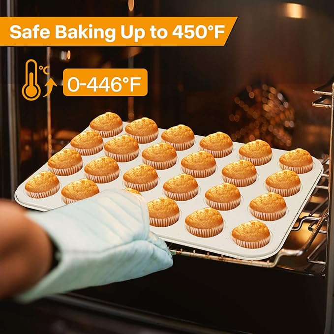 Spmarkt 2-Pack 24-cup Beige Miffin Pan, Non-Stick Cupcake Muffin Tin, Ceramic Coating Safe Baking Cupcake Pan
