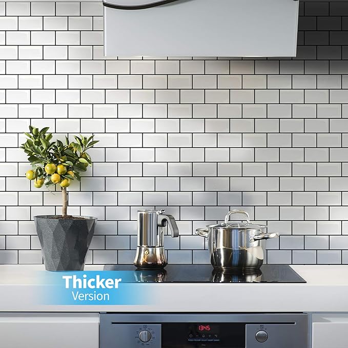 Art3d Peel and Stick Backsplash for Kitchen White Subway (10 Tiles, Thicker Design)