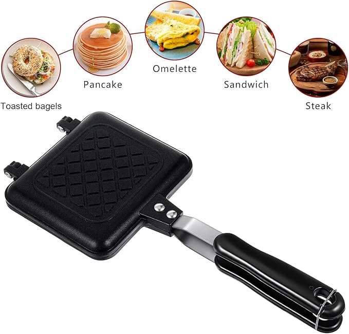 Sandwich Maker, Grilled Panini Maker Pan with Non-Stick Plates, Stovetop Toasted Sandwich Makers Press, Double Sided Aluminum Flip Cheese Makers Frying Pan for Home Kitchen Breakfast Camping