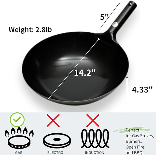 Kanda Iron Beijing Wok - Lightweight and Durable - Perfect for Authentic Japanese Cooking - 14.2 inch 36cm
