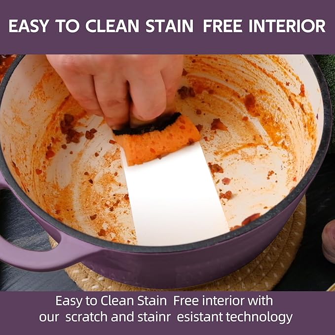 6 Quart Dutch Oven Enameled Cast Iron with Lid - Big Dual Handles - Oven Safe up to 500°F - Classic Round Pot for Versatile Cooking Purple