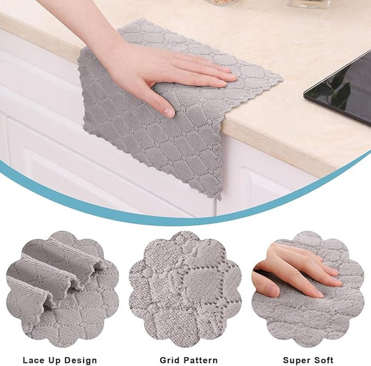 Homaxy 24 Pack Kitchen Dish Cloths (10 x 10 Inches, Grey), Super Soft and Absorbent Coral Velvet Dish Towels, Nonstick Oil Fast Drying Microfiber Cleaning Cloth, No Lint Household Dishcloths