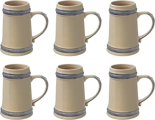 DISCOUNT PROMOS Ceramic German Beer Steins 18.5 oz. Set of 6, Bulk Pack - Restaurant Barware, Great for Oktoberfest, Wedding, Party, Birthday, Events - Blue
