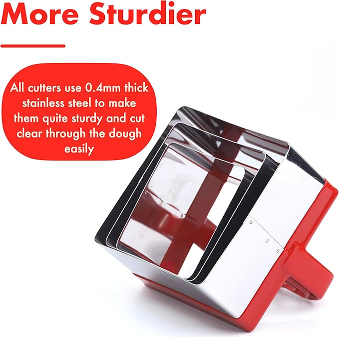 3 Pcs Square Cookie Cutters with Handle 3" 3.5" 4", Perfect for Cookies, Biscuits, & Baking, Durable Stainless Steel, Comfortable Silicone Grip