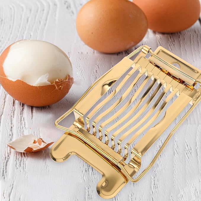 Healifty Heavy Duty Stainless Steel Egg Slicer and Fruit Dicer, Handheld Kitchen Cutter for Hard Boiled Eggs and Soft Fruits, Gold Multifunctional Kitchen Gadget for Home Use