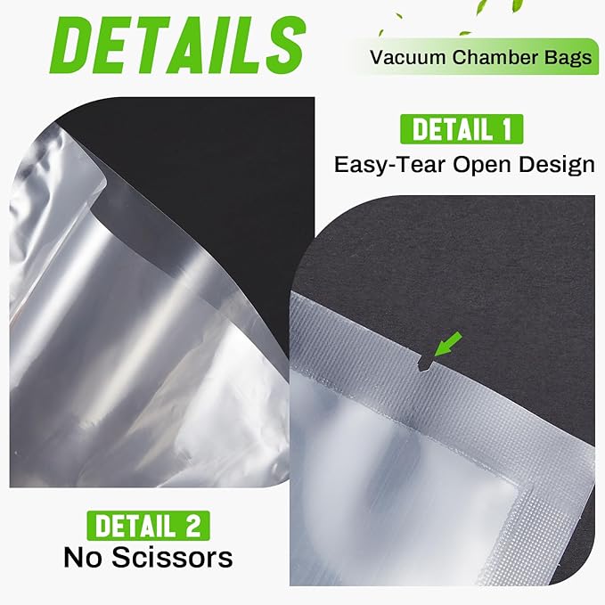 Woanger 200 Count Vacuum Sealer Bags for Food Clear Vacuum Chamber Sealer Bags 3 Mil 12" x 16" Bpa-free Grade Pouches for Food Storage