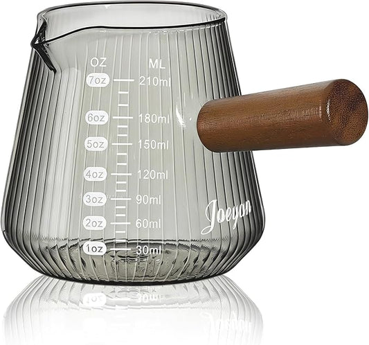 Joeyan 7 oz Espresso Cups, Glass Measuring Cup, Espresso Shot Glass with V-Shaped Mouth and Handle, Gray Origami Style Milk Frothing Pitcher, Espresso Machine Coffee Bar Accessories