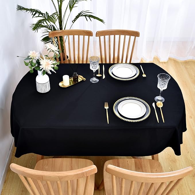 Wolkemer Small Oval Tablecloth 52 x 70 Inch Washable Fabric Table Cloth Solid Black Table Cover for Dining Wedding Party Banquet Tabletop Decoration