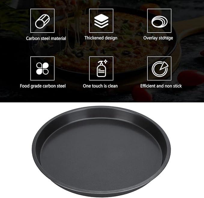 Tomotato 2Pcs Pizza Pan, 6in/9in/10in/12in Deep Dish Round Pizza Pan for Oven, Non Stick Thickened Carbon Steel Baking Pan for Home Kitchen, Dishwasher Safe(12in)