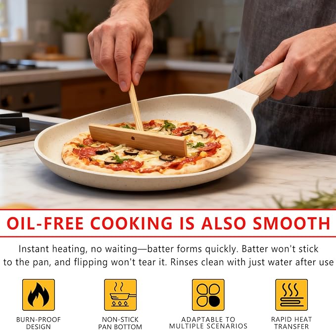 DOTUHAO Nonstick Crepe Pan Set, Kitchen Pancake Grill Pan, 8 Inch Granite Coating Flat Skillet Tawa Dosa Tortilla Pans, Pizza Pans, Fry-Pan Compatible with All Stovetops (8 Inch, White)