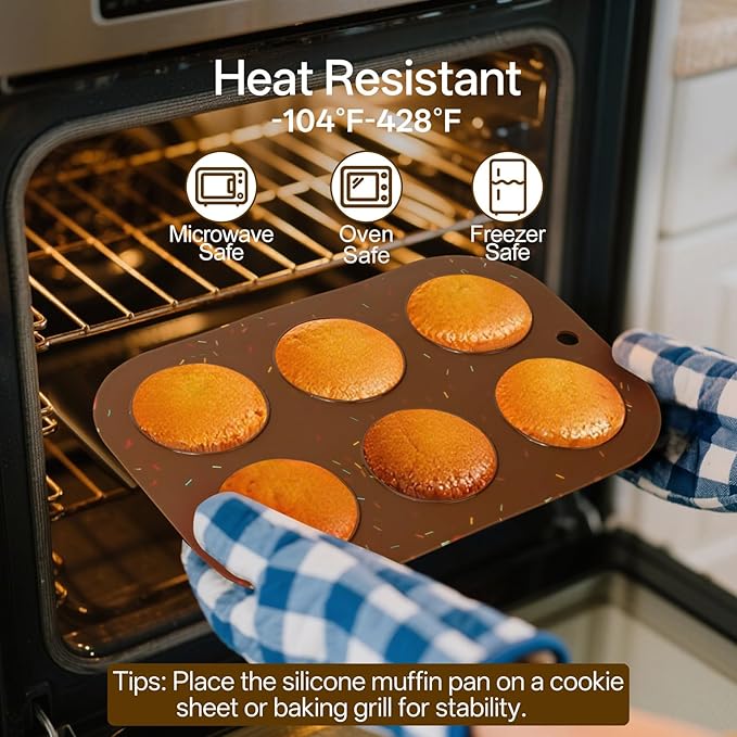 Firstfooby 4 Pack Silicone Muffin Pan for Baking, Regular Size Nonstick Cupcake Pan, 6-Cup Silicone Muffin Tin BPA Free Dishwasher Safe, Great for Muffin Cupcake Brownie Egg Tart