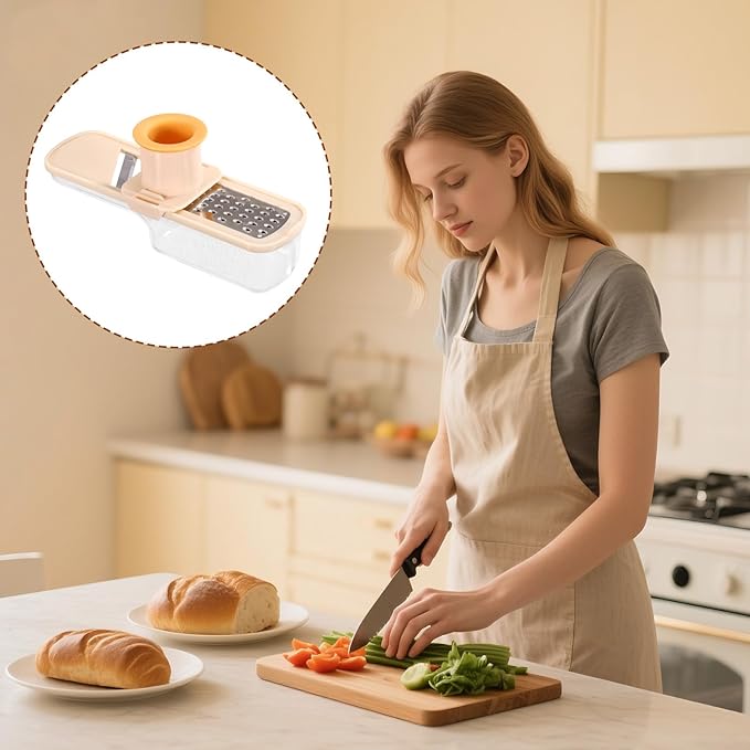 Mini Garlic Slicer, 3-in-1 Multi Function Mandoline Slicer with Container for Grinding Grating and Mincer Slicing Garlic Ginger Vegetable Practical Home Kitchen Appliances Essentials Tool(White)