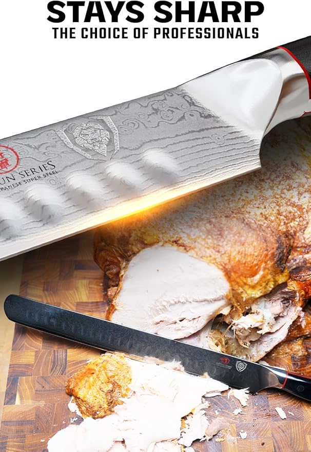 Dalstrong Carving Slicing Knife - 12 inch - Shogun Series ELITE - Granton Edge - Japanese AUS-10V Super Steel Kitchen Knife - Damascus - Vacuum Treated - Slicer Kitchen Knife - Sheath Included