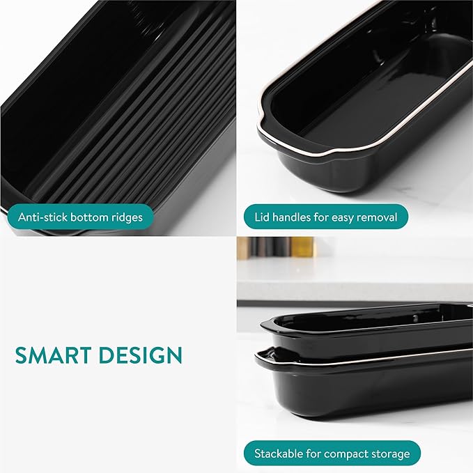 Navaris Bread Pan with Lid - Ceramic Bakeware Tin for Baking Homemade Sourdough Loaves - Stoneware Loaf Pans or Cake Dishes for Oven - Dishwasher Safe Tins - 13.3 x 5.5(34 x 14cm)
